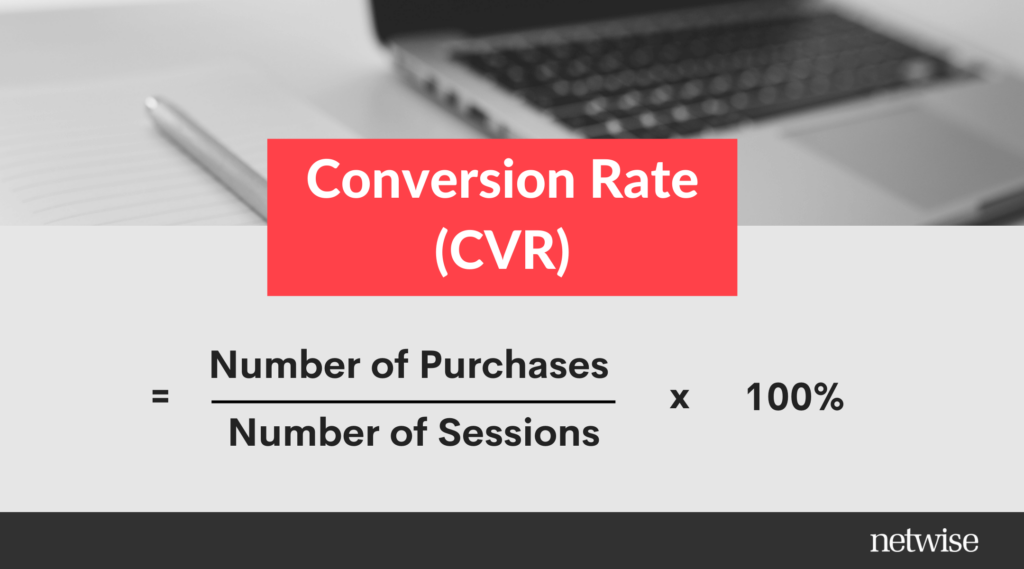 Conversion Rate CVR = (Number of Purchases / Number of Sessions) x 100%